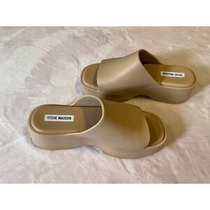 Steve Madden Womens Tan Beige Platform Slide Sandals Chunky Mules Size 9